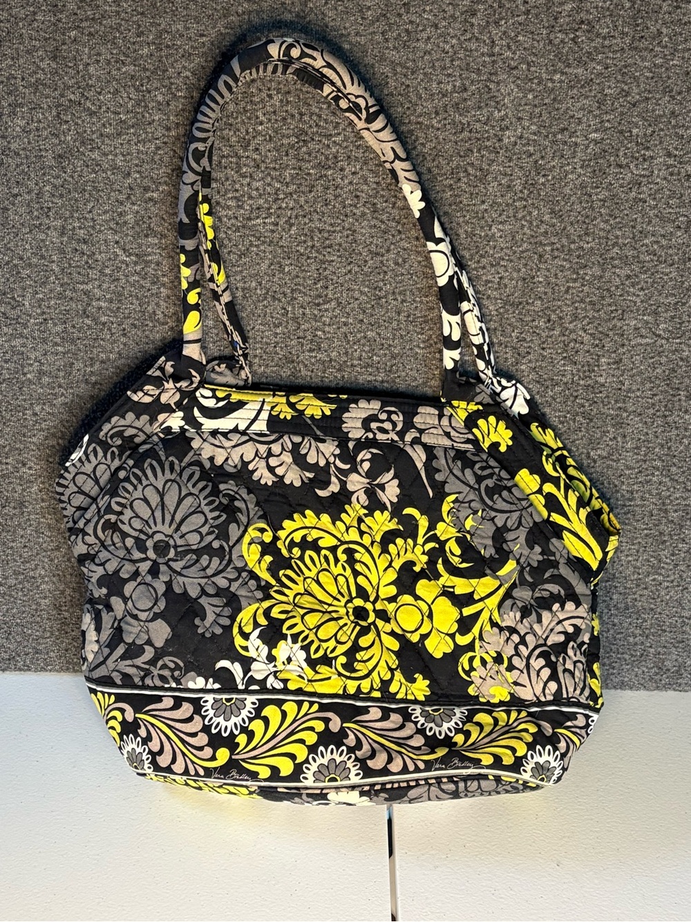 Vera Bradley Black, Yellow & Gray Floral Quilted Shoulder Bag